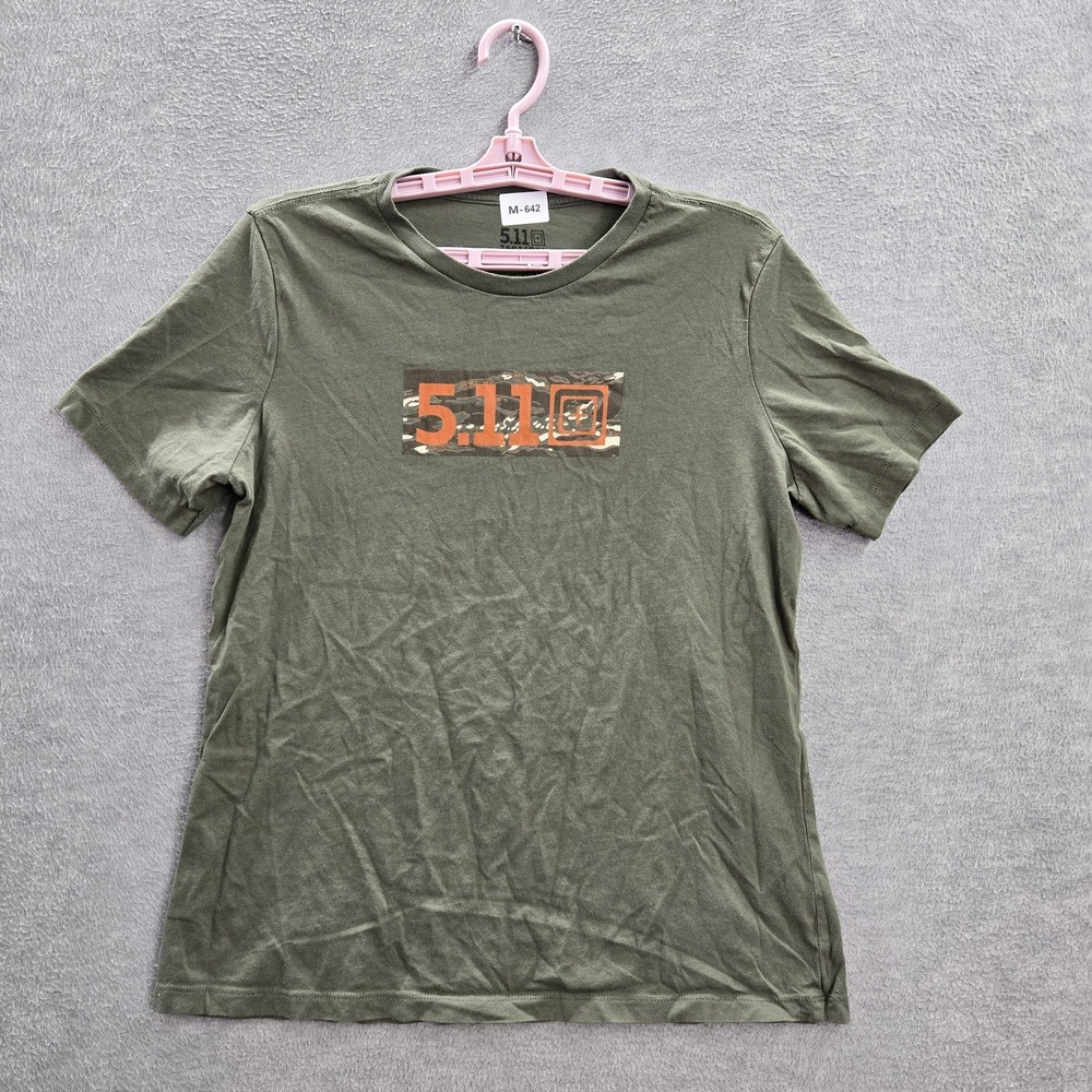5.11 Tactical Men Shirt L Green‎ Camo Logo Graphic Short Sleeve Logo Cotton Tee